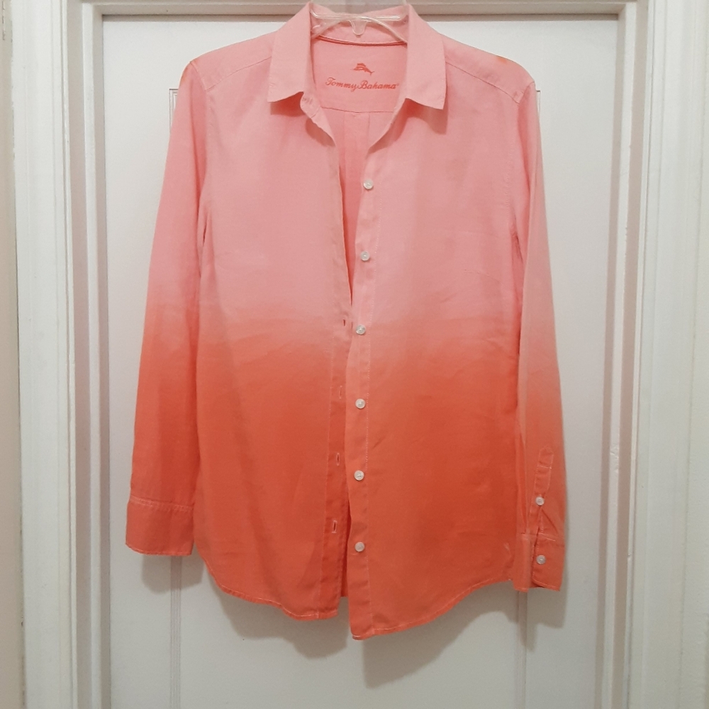 NWT LINEN Tommy Bahama Pink Ombre Button-Up Shirt, S/P